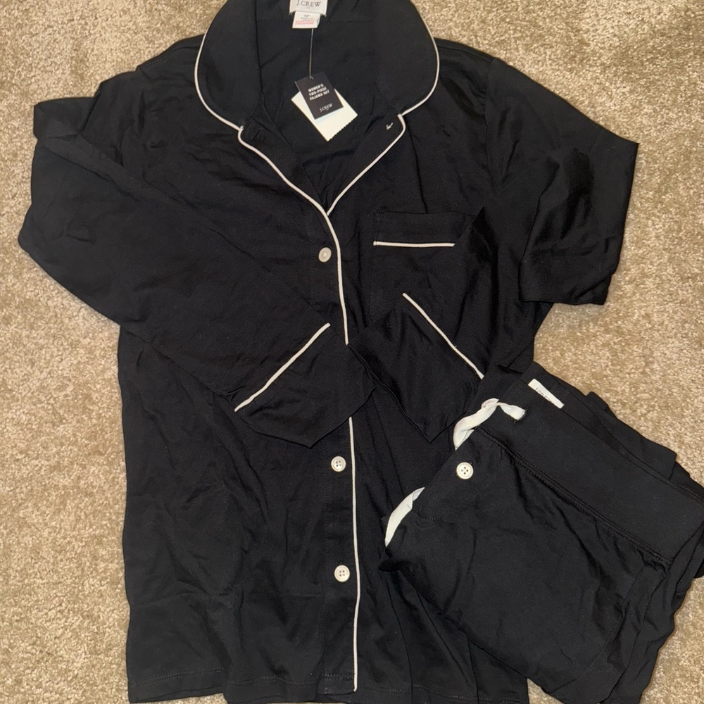 Black Pajama Set with White Trim